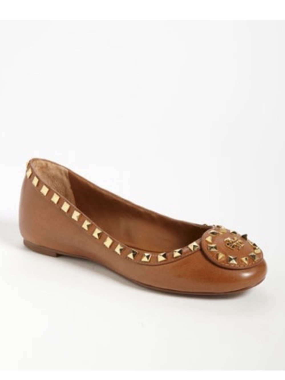 Tory Burch Cognac Leather Studded Ballet Flat
